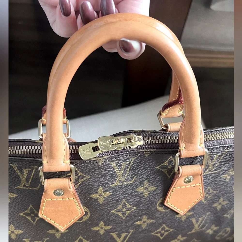 Louis Vuitton Brown Monogram Satchel with Tan Leather Trim